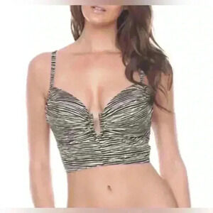 A.CHE Women’s Hermosa Tala Foam-Padded Jersey Longline Bikini Top Size S